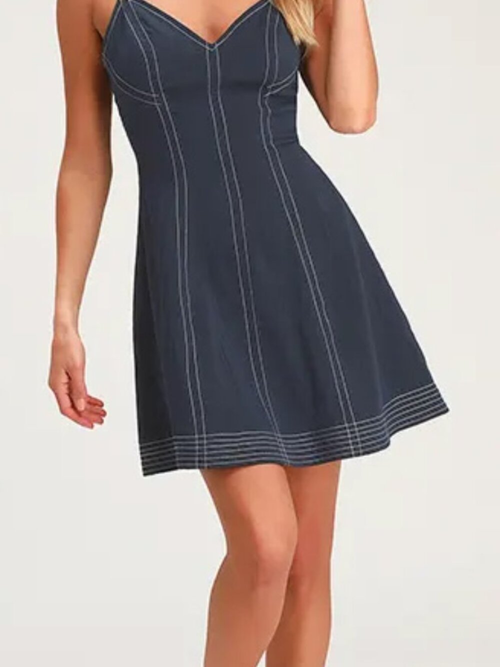 Lulu's Navy Dress with White Contrast Stitching XS